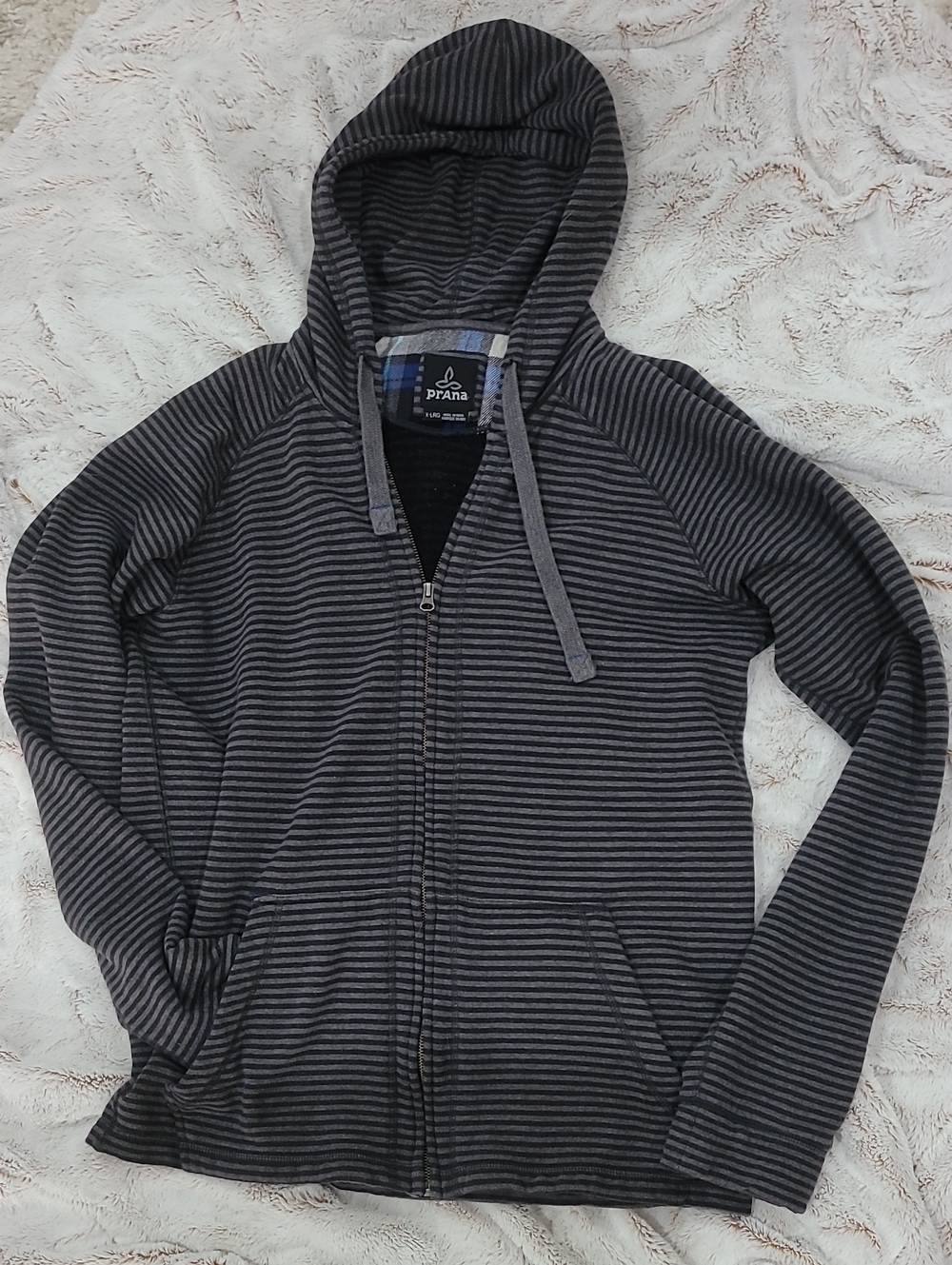 Prana Men’s Charcoal & Black Striped Zip-Up Hoodie